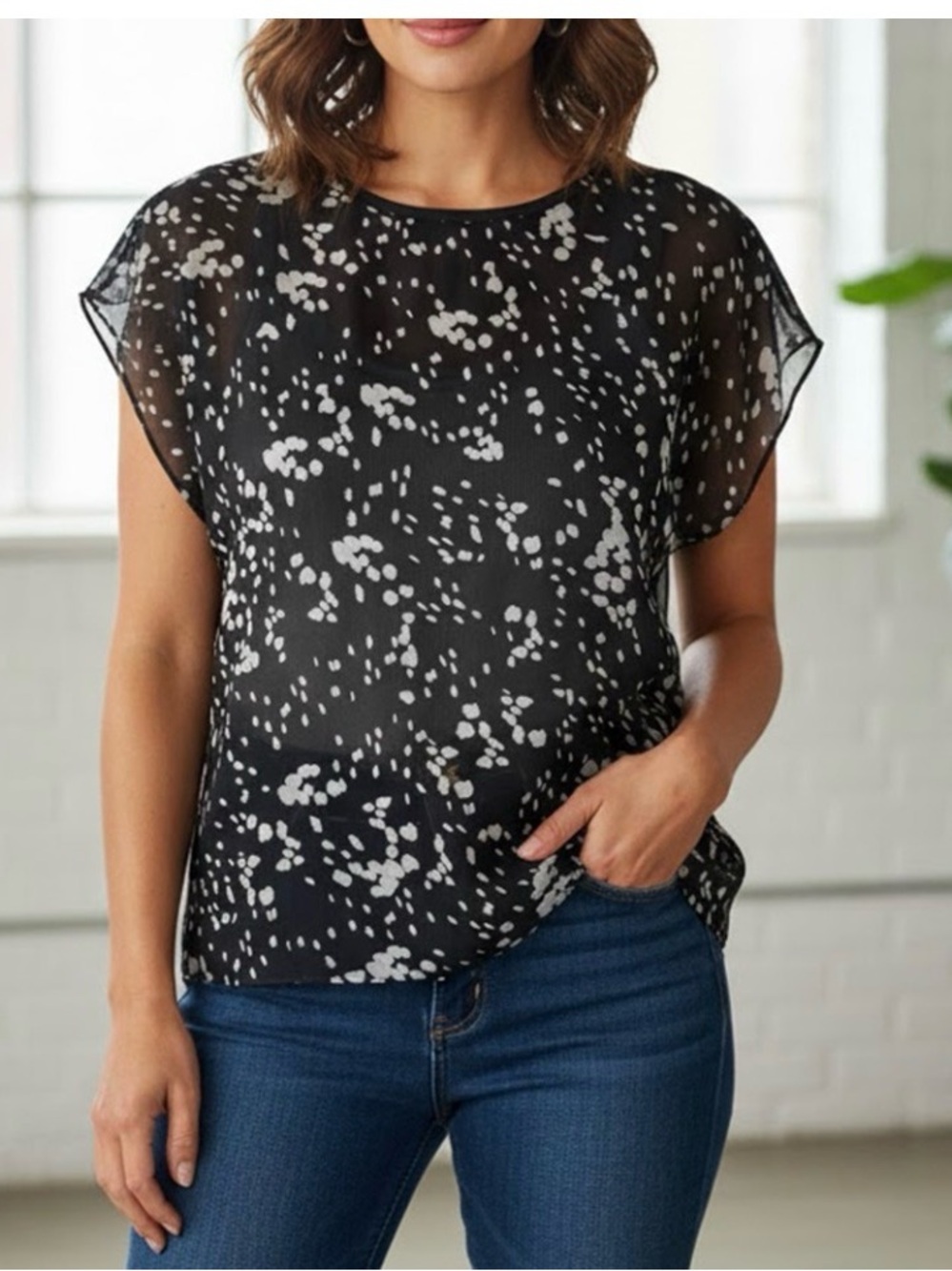 CAbi Printed Cosmos Top